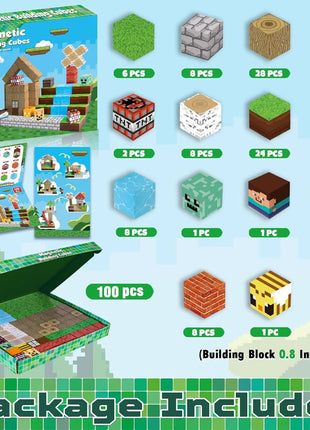 Blocchi magnetici Mine World Magnetic Forest House Brick Cube Toys Set STEM Sensoriale 2025 Miglior regalo per 3+ Boy Girl Kid - riparo82