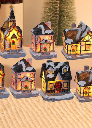 {Summer2}Mini LED Villaggio di Natale Artigianato in resina Edifici di case di neve Luce a LED Decorazione per interni domestici fai da te Regali di Natale