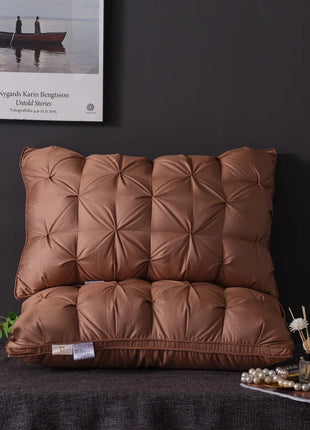 Luxury 100% Goose Down Feather Stuffed Pillows Pinch Pleat Design Neck Protection Bed Pure Cotton Cover Cushion for Sleeping - Riparo82