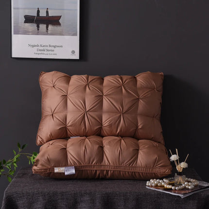 Luxury 100% Goose Down Feather Stuffed Pillows Pinch Pleat Design Neck Protection Bed Pure Cotton Cover Cushion for Sleeping