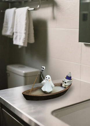 Halloween new resin ghost ship aromatherapy home desktop decoration ghost ship return incense rack burner - Riparo82