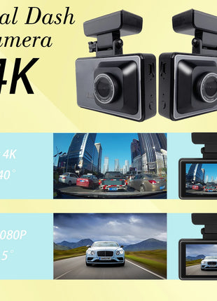 DashCam 4K for car Camera Front and Rear DVR with Reversing Touch Screen 24h Parking G-sensor with 64GB Card - Riparo82