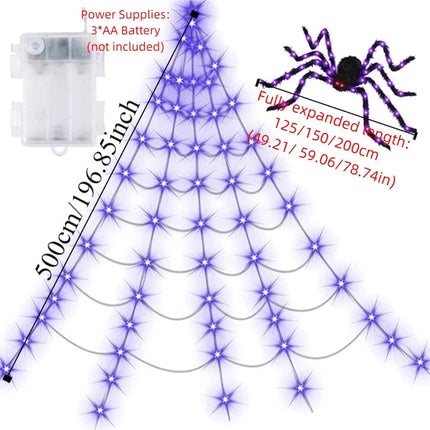 Practical 8 Modes Halloween Spider Web Lights Glow 250 LEDs LED Spider Net Hanging 5m Scary Giant Spider Haunted House