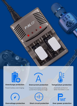 Batteria ricaricabile PALO 6F22 9V Ni-MH Batterie 9 V 300mAh Batteria da 9 volt a bassa autoscarica a 9 volt con caricabatterie intelligente - riparo82