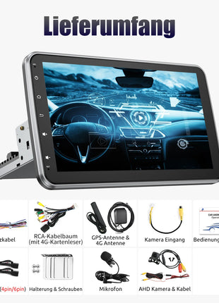 ESSGOO 10.1 Inch 8 Core 6G+128G Carplay 4G Android 14 Car Radio 1 DIN Rotatable Screen GPS NAVI AM DSP USB Wifi with Microphone - Riparo82