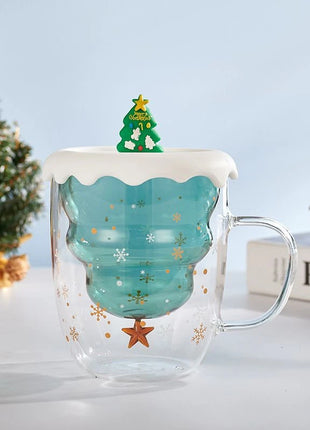 Tazza di Natale Tazza da tè Set di decorazioni regalo di Capodanno Albero di Natale Bicchieri Tazza Decorazione per feste Tazza da caffè Cartone animato Vetro carino - riparo82