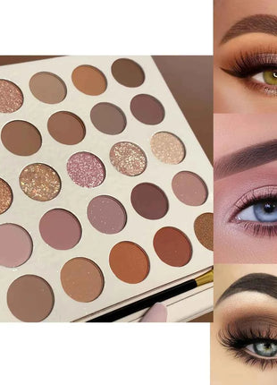 25-Color Eyeshadow Palette Earth Tones Matte & Shimmer Autumn Winter Low Saturation Orange Brown Makeup with Brush