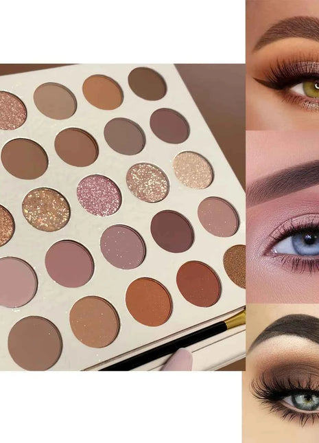 25-Color Eyeshadow Palette Earth Tones Matte & Shimmer Autumn Winter Low Saturation Orange Brown Makeup with Brush