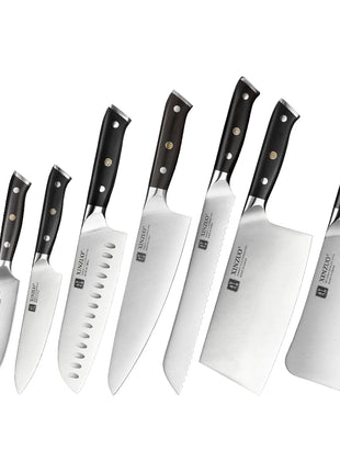 XINZUO Premium Modern 1-8PCS Din 1.4116 Stainless Steel Chef, Santoku, Utility & Paring Knife Set with Black - Riparo82