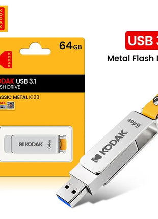 KODAK USB 3.1 Metal USB Flash Drive 64GB 128GB 256GB Pen Drive personalità creativa Car Music Gift PenDrive USB ad alta velocità