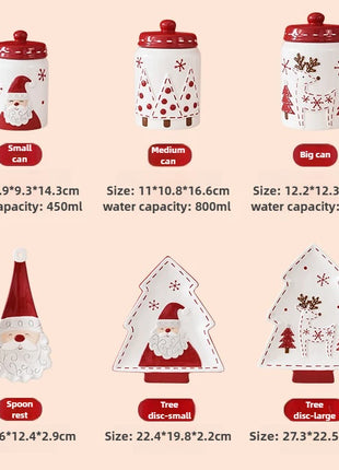 Set di piatti di Babbo Natale dipinti a mano nordici Set di stoviglie per tazze d'acqua con teiera sigillata in ceramica a rilievo rosso - riparo82