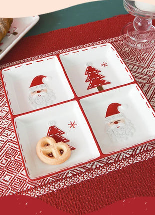 Vassoio in ceramica natalizio creativo Piatto piano a quattro sezioni Piatto da portata per alimenti Snack Frutta Piatto portaoggetti per la casa Stoviglie - riparo82