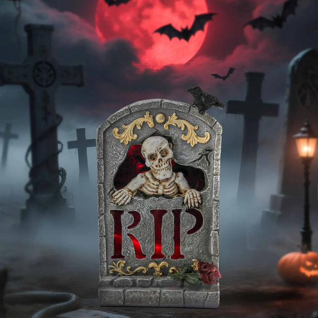 Halloween Resin Ghost Skull Tombstone Miniature Figurines Hand-Carved Graveyard Skull Scene Decor Party Accessories