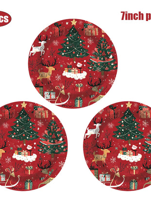 Decorazioni natalizie Set di stoviglie per feste Piatti di carta usa e getta a tema albero di renna Bicchieri Tovaglioli Forniture natalizie di Capodanno - riparo82
