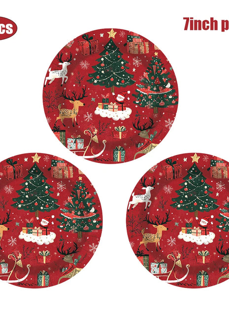 Decorazioni natalizie Set di stoviglie per feste Piatti di carta usa e getta a tema albero di renna Bicchieri Tovaglioli Forniture natalizie di Capodanno - riparo82