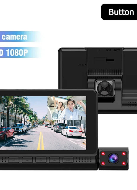 Dash Cam 4 Inch FHD 1080P touch Screen Car DVR 170 Degree Wide Angle 3Lens Video Recorder Night vision Reverse Rear View - Riparo82