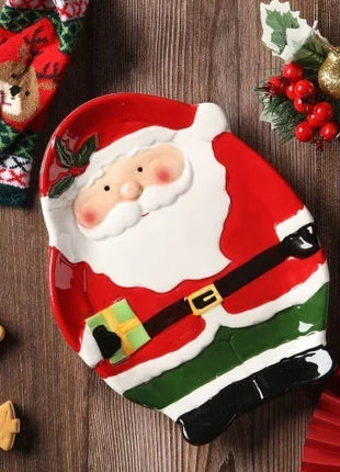 Piatto in ceramica tridimensionale dipinto a mano in pino di Babbo Natale Stoviglie da dessert per colazione natalizia Design unico di frutta - riparo82