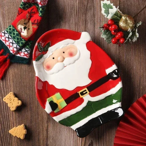 Piatto in ceramica tridimensionale dipinto a mano in pino di Babbo Natale Stoviglie da dessert per colazione natalizia Design unico di frutta - riparo82
