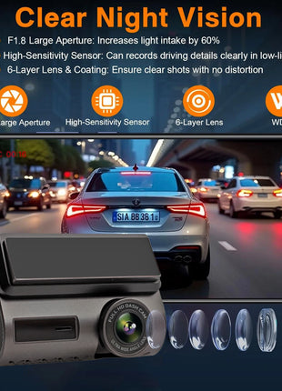 Dash Cam 4K Front and 2.5K Rear Dual Camera GPS WiFi with IMX415 Night Vision 3" Screen APP Control 24H Parking Monitor Tracking - Riparo82