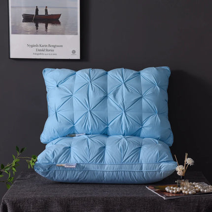 Luxury 100% Goose Down Feather Stuffed Pillows Pinch Pleat Design Neck Protection Bed Pure Cotton Cover Cushion for Sleeping