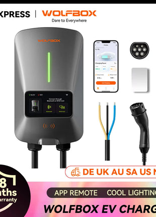 WOLFBOX EV Charging Station Type 2 7KW 32A 1 Phase Electric Vehicle Car Charger Wallbox with LCD Screen APP Control RFID Card - Riparo82