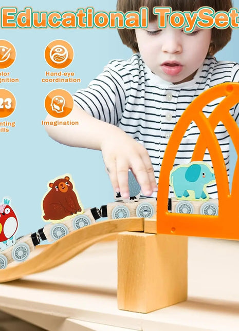 Montessori Treno magnetico in legno Giocattoli Cognizione educativa precoce Giocattolo animale Ordinamento Apprendimento Insegnamento Auto Set di cartoni animati per bambini - riparo82