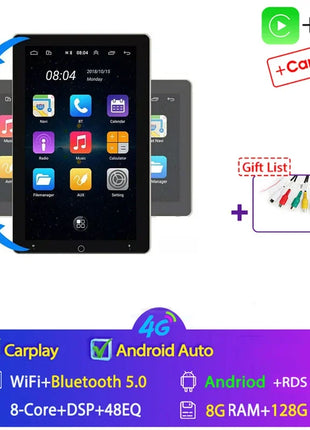 4G+64G Android 14 Car Stereo Video Multimidia Radio Player 10.1 Inch Universal Autoradio GPS Electric Rotatable Touch Screen - Riparo82