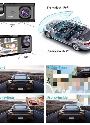 3 Channel Car DVR HD 1080P 2/3-Lens Inside Vehicle Dash CamThree Way Camera DVRs Recorder Video Registrator Dashcam Camcorder - Riparo82