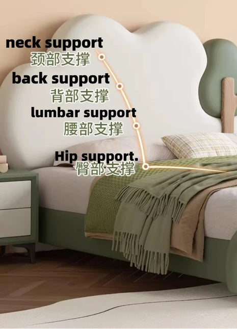 Letto con Struttura in Legno 135x200cm per Bambini e Adulti, Stile Nordico Moderno, con Testiera e Comodino, Set Arredamento Camera da Letto