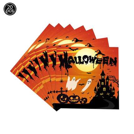 Halloween Theme Disposable Tableware Paper Plates Cups Straws Tablecloth Banner Spiral Cake Topper Happy Halloween Party Decor