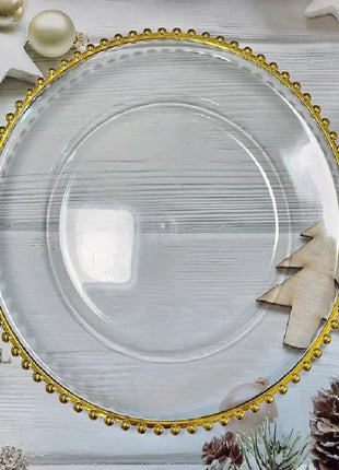 Piatti acrilici in cristallo con bordo in rilievo dorato | Stoviglie eleganti e lucide per feste di matrimonio di Natale, feste di festa, feste di compleanno - riparo82