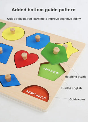 Giocattoli puzzle per bambini Montessori, lavagna per graffiare le mani con forme in legno e colori abbinati, giocattoli cognitivi geometrici per l'educazione precoce - riparo82