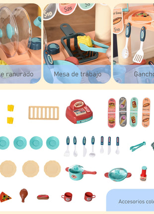 Homcom Cucina Giocattolo per Bambini 6-12 Anni 79,5X33X90,5 cm Multicolor - riparo82