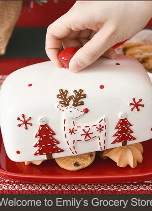 Piatto di burro di Natale Alce in ceramica Babbo Natale Dolci Torta Dessert Piatto Piatti di burro Vassoio di cibo di Natale Vassoio di formaggio Stoviglie - riparo82