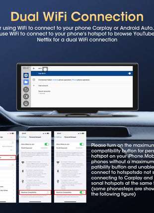 10.26" Wireless Carplay Android Auto Screen Car Radio Multimedia Video Player Rearview Camera Automotive Accessories 5G WIFI FM - Riparo82
