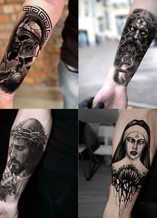 1 Sheet Full Arm Evil Witch Vampire Temporary Tattoos Sleeve Halloween Scary Skull Tatoo Waterproof Horrible Fake Tattoo Sticker - Riparo82