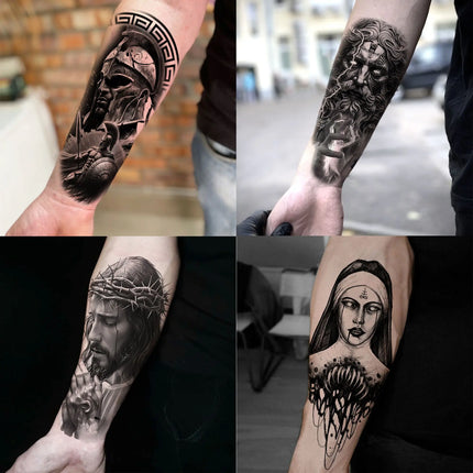 1 Sheet Full Arm Evil Witch Vampire Temporary Tattoos Sleeve Halloween Scary Skull Tatoo Waterproof Horrible Fake Tattoo Sticker