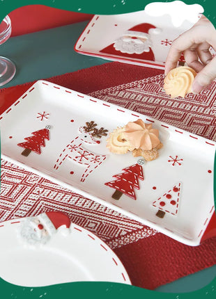 Piatto in ceramica per albero di Natale in rilievo nordico Piatto rettangolare creativo Stoviglie in porcellana Decorazioni natalizie Utensili da cucina per la casa - riparo82