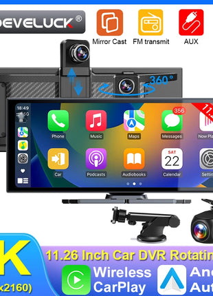 11.26 inch Dash Cam Car DVR 4K Camera Wireless Carplay Android Auto Touch Screen Dual Len Video Recorder Dashboard BT FM AUX GPS - Riparo82