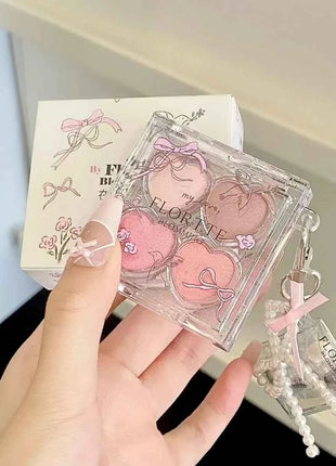 FLORTTE Love Series Eyeshadow 4-color Matte Powder Fine Shimmer  Multi-purpose Portable Palette Highlight Blusher Brightening