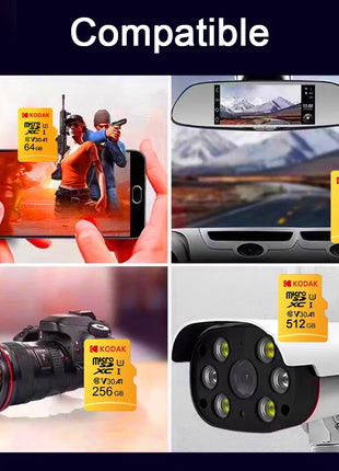 Scheda di memoria MicroSD originale KODAK C10 32GB 64GB Memori Class10 TF Micro SD SDXC 128GB 256GB 512GB A1 U3 V30 4K per fotocamera
