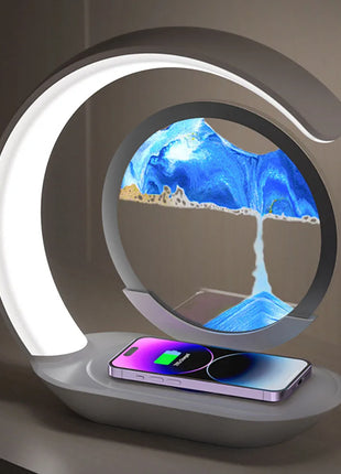 Quicksand Table Lamp Wireless Charging Desk Lamp 3D Hourglass Ornaments Sand Painting Night Light for Office Room Decoration - Riparo82