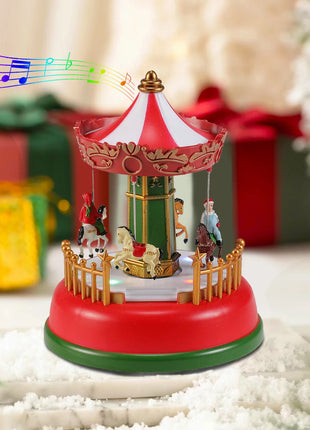 Carillon natalizio con decorazione a carosello a LED con luci, scena di villaggio, ornamento da tavolo, festa in casa, regalo di Natale