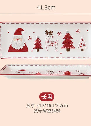 Piatto in ceramica per albero di Natale in rilievo nordico Piatto rettangolare creativo Stoviglie in porcellana Decorazioni natalizie Utensili da cucina per la casa - riparo82
