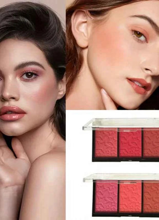 Matte Blush Palette 3 Colors Natural Red Orange Pink Lightweight Breathable Makeup Rouge Eyeshadow for Enhanced Beauty
