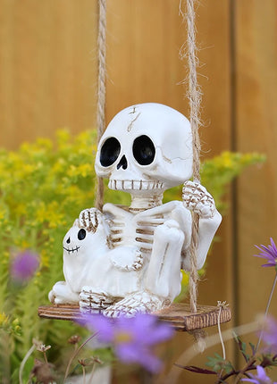1pc Halloween Swing Skull Holding Ghost Cat Statue Garden Home Furnishing Bedroom Outdoor Balcony Decoration Party DIY Supplies - Riparo82