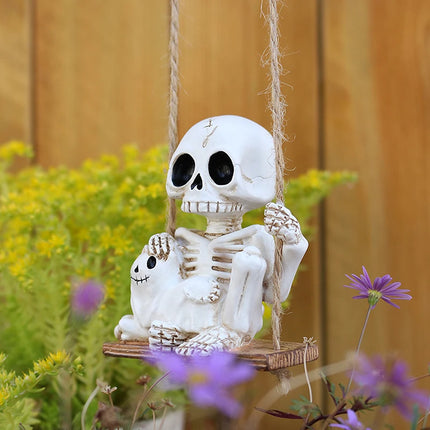 1pc Halloween Swing Skull Holding Ghost Cat Statue Garden Home Furnishing Bedroom Outdoor Balcony Decoration Party DIY Supplies