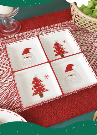 Vassoio in ceramica natalizio creativo Piatto piano a quattro sezioni Piatto da portata per alimenti Snack Frutta Piatto portaoggetti per la casa Stoviglie - riparo82