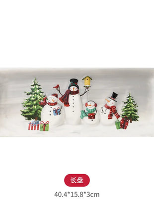 Piatto in ceramica natalizia Piatto da pranzo rettangolare in rilievo creativo di Babbo Natale Piatto da dessert per torta occidentale Stoviglie da cucina - riparo82