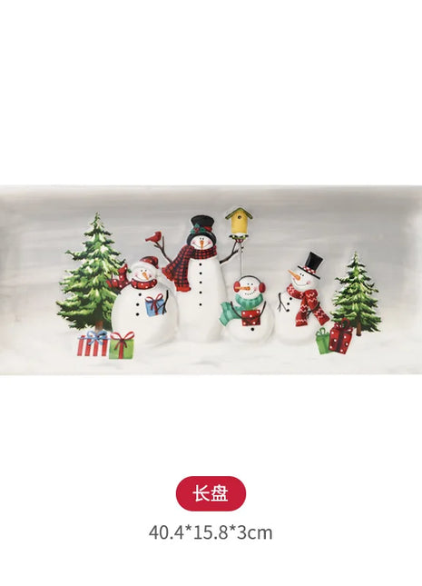 Piatto in ceramica natalizia Piatto da pranzo rettangolare in rilievo creativo di Babbo Natale Piatto da dessert per torta occidentale Stoviglie da cucina - riparo82
